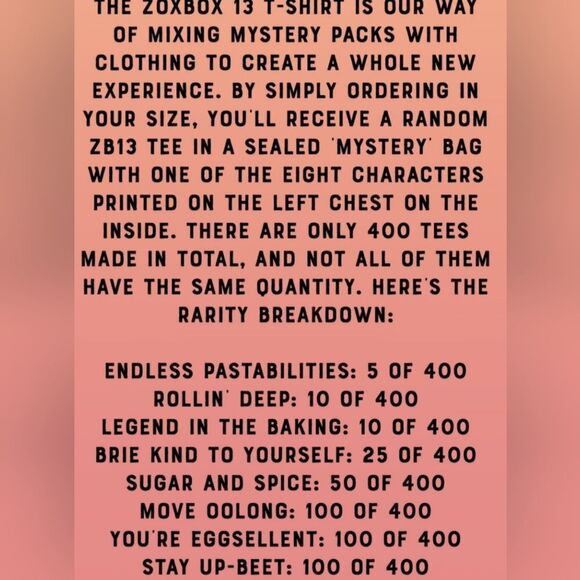 ZOX SHIRT YOURE EGGSCELENT ZOXBOX 13 Collectible MYSTERY TEE IN A BAG 100 made - Picture 11 of 14